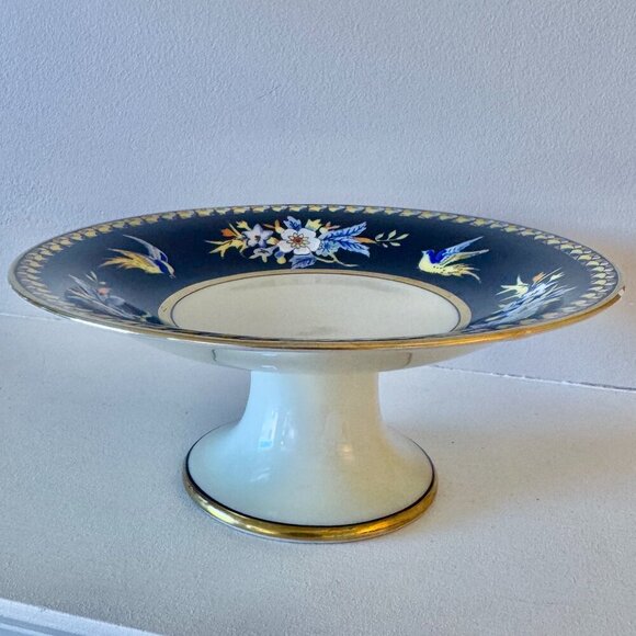 1930s Vintage Noritake Hand Painted Birds Floral Pedestal Dish Bowl - Picture 7 of 14